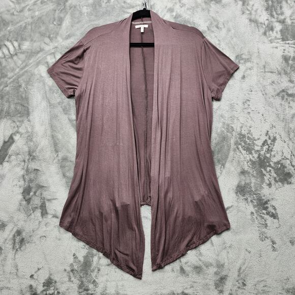 Maurices Cardigan Womens L Brown Short Sleeve Open Front Waterfall Stretch Rayon - Picture 1 of 9